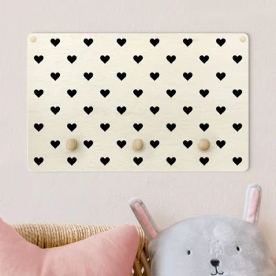 Bilderwelten Kindergarderobe Holz Schwarze Herzen Muster 2 Bilderwelten Kindergarderobe Holz Schwarze Herzen Muster – Bild 2