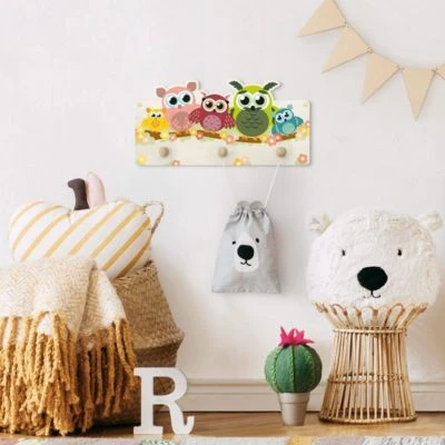 Bilderwelten Kindergarderobe Holz No.CG216 Eulenfamilie 4 Bilderwelten Kindergarderobe Holz No.CG216 Eulenfamilie – Bild 4