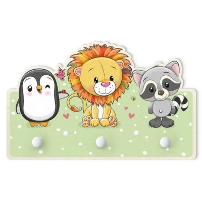 Bilderwelten Kindergarderobe Holz Pinguin Löwe Waschbär 1 Bilderwelten Kindergarderobe Holz Pinguin Löwe Waschbär