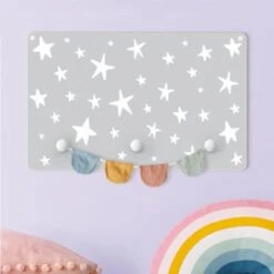 Bilderwelten Kindergarderobe Holz Gezeichnete Große Sterne Im Grauen Himmel -Komar Verkäufe 25418682 03