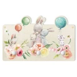 Bilderwelten Kindergarderobe Holz Kleine Hasenfamilie