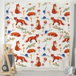 Bilderwelten Mustertapete Fuchs Mit Pilzen Illustration