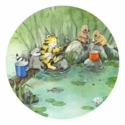 Bilderwelten Runde Tapete Selbstklebend Kinderzimmer Kleiner Tiger - Beim Angeln