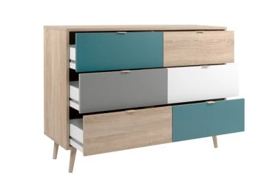 Finori Kommode "Emilia" Sonoma Eiche / Tricolor 6x Schubkästen 2 Finori Kommode "Emilia" Sonoma Eiche / Tricolor 6x Schubkästen – Bild 2