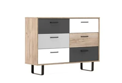 Finori Kommode "Milo", Grey Craft Oak / Farbmix, 6 Schubkästen 2 Finori Kommode "Milo", Grey Craft Oak / Farbmix, 6 Schubkästen – Bild 2