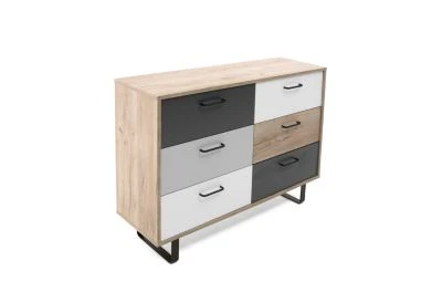 Finori Kommode "Milo", Grey Craft Oak / Farbmix, 6 Schubkästen 3 Finori Kommode "Milo", Grey Craft Oak / Farbmix, 6 Schubkästen – Bild 3