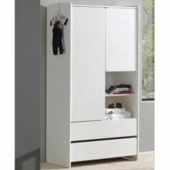 LOMADO® Jugendzimmer Kleiderschrank 2-trg. Mit 2 Schubkästen SLIGO-12, Lack Weiß B X H X T Ca. 90 X 180 X 55cm