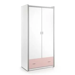 LOMADO® Kleiderschrank BONNY-12, 2-trg., 100cm, Weiß Rosa