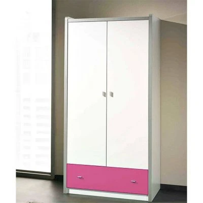 LOMADO® Kleiderschrank BONNY-12, 2-trg., 100cm, Weiß Fuchsia 2 LOMADO® Kleiderschrank BONNY-12, 2-trg., 100cm, Weiß Fuchsia – Bild 2