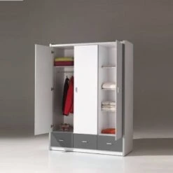 LOMADO® Kleiderschrank BONNY-12, 3-trg, 147cm, Weiß Silbergrau -Komar Verkäufe 26482615 04