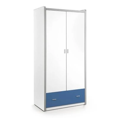 LOMADO® Kleiderschrank BONNY-12, 2-trg, 100cm, Weiß Blau 1 LOMADO® Kleiderschrank BONNY-12, 2-trg, 100cm, Weiß Blau
