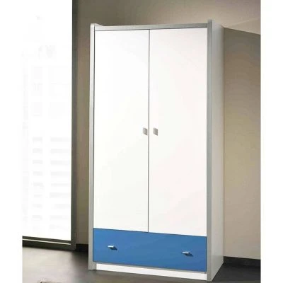 LOMADO® Kleiderschrank BONNY-12, 2-trg, 100cm, Weiß Blau 2 LOMADO® Kleiderschrank BONNY-12, 2-trg, 100cm, Weiß Blau – Bild 2