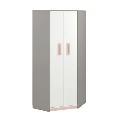 LOMADO® Kinderzimmer Kleiderschrank Eckschrank Grau INGOLSTADT-131 Mit Fronten In Weiß Und Absetzungen In Rosa, B/H/T: Ca. 82/199/82 Cm 1 LOMADO® Kinderzimmer Kleiderschrank Eckschrank Grau INGOLSTADT-131 Mit Fronten In Weiß Und Absetzungen In Rosa, B/H/T: Ca. 82/199/82 Cm