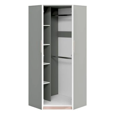 LOMADO® Kinderzimmer Kleiderschrank Eckschrank Grau INGOLSTADT-131 Mit Fronten In Weiß Und Absetzungen In Rosa, B/H/T: Ca. 82/199/82 Cm 2 LOMADO® Kinderzimmer Kleiderschrank Eckschrank Grau INGOLSTADT-131 Mit Fronten In Weiß Und Absetzungen In Rosa, B/H/T: Ca. 82/199/82 Cm – Bild 2