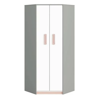 LOMADO® Kinderzimmer Kleiderschrank Eckschrank Grau INGOLSTADT-131 Mit Fronten In Weiß Und Absetzungen In Rosa, B/H/T: Ca. 82/199/82 Cm 3 LOMADO® Kinderzimmer Kleiderschrank Eckschrank Grau INGOLSTADT-131 Mit Fronten In Weiß Und Absetzungen In Rosa, B/H/T: Ca. 82/199/82 Cm – Bild 3