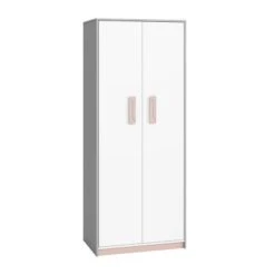 LOMADO® Kinderzimmer Kleiderschrank Grau INGOLSTADT-131 Mit Fronten In Weiß Und Absetzungen In Rosa, B/H/T: Ca. 80/199/52 Cm