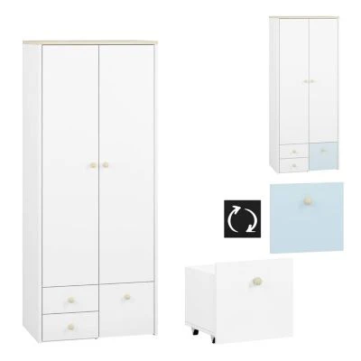 LOMADO® Kleiderschrank Mit 2 Türen ELVA-131 In Weiß Mit Fjord Buche Nb. Und Kristallblau, B/H/T: Ca. 80/193/51 Cm 2 LOMADO® Kleiderschrank Mit 2 Türen ELVA-131 In Weiß Mit Fjord Buche Nb. Und Kristallblau, B/H/T: Ca. 80/193/51 Cm – Bild 2