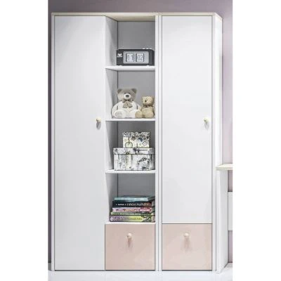 LOMADO® Kinderzimmer Schrank Regal Kombi ELVA-131 In Weiß Mit Fjord Buche Nb. Und Hellrosa, B/H/T: Ca. 123/193/40 Cm 1 LOMADO® Kinderzimmer Schrank Regal Kombi ELVA-131 In Weiß Mit Fjord Buche Nb. Und Hellrosa, B/H/T: Ca. 123/193/40 Cm