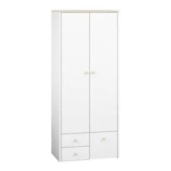 LOMADO® Kleiderschrank 2-türig ELVA-131 In Weiß Mit Fjord Buche Nb., B/H/T: Ca. 80/193/51 Cm