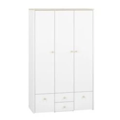 LOMADO® Kleiderschrank 3-türig ELVA-131 In Weiß Mit Fjord Buche Nb., B/H/T: Ca. 117/193/51 Cm