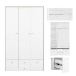 LOMADO® Kleiderschrank 3-türig ELVA-131 In Weiß Mit Fjord Buche Nb., B/H/T: Ca. 117/193/51 Cm -Komar Verkäufe 27336960 05