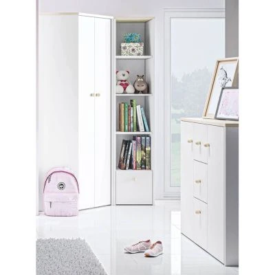 LOMADO® Jugendzimmer Set Mit Eckkleiderschrank ELVA-131 In Weiß Mit Fjord Buche Nb., B/H/T: Ca. 273/193/80 Cm 1 LOMADO® Jugendzimmer Set Mit Eckkleiderschrank ELVA-131 In Weiß Mit Fjord Buche Nb., B/H/T: Ca. 273/193/80 Cm