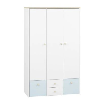 LOMADO® Kleiderschrank Mit 3 Türen ELVA-131 In Weiß Mit Fjord Buche Nb. Und Kristallblau, B/H/T: Ca. 117/193/51 Cm 1 LOMADO® Kleiderschrank Mit 3 Türen ELVA-131 In Weiß Mit Fjord Buche Nb. Und Kristallblau, B/H/T: Ca. 117/193/51 Cm