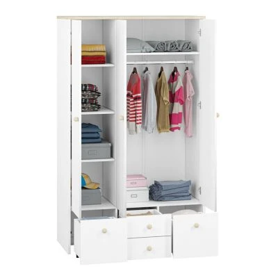 LOMADO® Kleiderschrank Mit 3 Türen ELVA-131 In Weiß Mit Fjord Buche Nb. Und Kristallblau, B/H/T: Ca. 117/193/51 Cm 3 LOMADO® Kleiderschrank Mit 3 Türen ELVA-131 In Weiß Mit Fjord Buche Nb. Und Kristallblau, B/H/T: Ca. 117/193/51 Cm – Bild 3