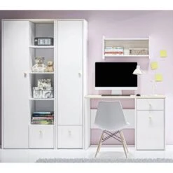 LOMADO® Kinder Schreibtisch Set ELVA-131 In Weiß Mit Fjord Buche Nb., B/H/T: Ca. 240/193/51 Cm