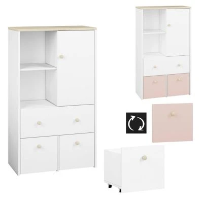 LOMADO® Schrank Mit Schubkästen Und Fächern ELVA-131 In Weiß Mit Fjord Buche Nb. Und Hellrosa, B/H/T: Ca. 52/141/40 Cm 2 LOMADO® Schrank Mit Schubkästen Und Fächern ELVA-131 In Weiß Mit Fjord Buche Nb. Und Hellrosa, B/H/T: Ca. 52/141/40 Cm – Bild 2