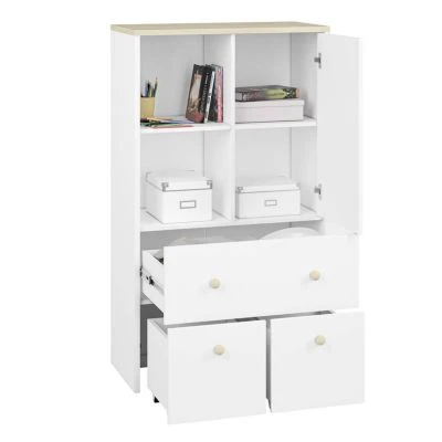 LOMADO® Schrank Mit Schubkästen Und Fächern ELVA-131 In Weiß Mit Fjord Buche Nb. Und Hellrosa, B/H/T: Ca. 52/141/40 Cm 4 LOMADO® Schrank Mit Schubkästen Und Fächern ELVA-131 In Weiß Mit Fjord Buche Nb. Und Hellrosa, B/H/T: Ca. 52/141/40 Cm – Bild 4
