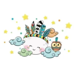 Bilderwelten Wandtattoo Indiander Mond Eule Wolken Sterne