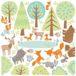 Bilderwelten Wandtattoo Tierfamilien Mega-Set Mit Füchsen Und Bäumen