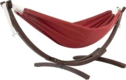 Vivere Doppelhängematte Aus Sunbrella® Mit Stabilem Bogengestell 260 Cm Aus Massivkiefernholz - CRIMSON