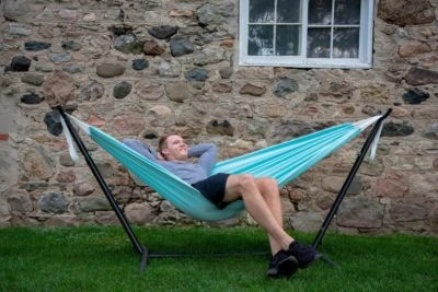 VIVERE DOUBLE POLYESTER Hängematte Mit Ständer (250 CM) - AQUA 2 VIVERE DOUBLE POLYESTER Hängematte Mit Ständer (250 CM) - AQUA – Bild 2