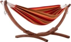 Vivere Doppelhängematte Aus Sunbrella® Mit Stabilem Bogengestell 260 Cm Aus Massivkiefernholz- SUNSET