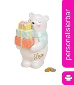 CreaDesign Spardose / Sparbüchse Personalisiert Mit Name Eisbär Bär Geschenke