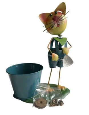 Tradiero Haushalt/Gartenbedarf/Pflanzbedarf/Pflanzsets Mein Erstes Pflanzset: Pflanztopf Mit Metallfigur Katze (ca. 30 Cm Hoch), 1 Tüte Bienenfutter-Wildblumensamen Und Kultursubstrat-Tab Zur Anzucht Blau 1 Tradiero Haushalt/Gartenbedarf/Pflanzbedarf/Pflanzsets Mein Erstes Pflanzset: Pflanztopf Mit Metallfigur Katze (ca. 30 Cm Hoch), 1 Tüte Bienenfutter-Wildblumensamen Und Kultursubstrat-Tab Zur Anzucht Blau