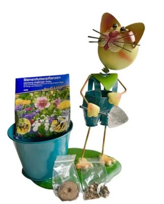 Tradiero Haushalt/Gartenbedarf/Pflanzbedarf/Pflanzsets Mein Erstes Pflanzset: Pflanztopf Mit Metallfigur Katze (ca. 30 Cm Hoch), 1 Tüte Bienenfutter-Wildblumensamen Und Kultursubstrat-Tab Zur Anzucht Blau 2 Tradiero Haushalt/Gartenbedarf/Pflanzbedarf/Pflanzsets Mein Erstes Pflanzset: Pflanztopf Mit Metallfigur Katze (ca. 30 Cm Hoch), 1 Tüte Bienenfutter-Wildblumensamen Und Kultursubstrat-Tab Zur Anzucht Blau – Bild 2