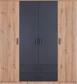 Inter Link Kleiderschrank 4 Türen Und Eiche Artisan Nachbildung, Anthrazit