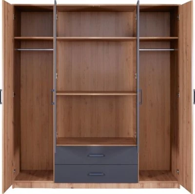 Inter Link Kleiderschrank 4 Türen Und Eiche Artisan Nachbildung, Anthrazit 4 Inter Link Kleiderschrank 4 Türen Und Eiche Artisan Nachbildung, Anthrazit – Bild 4
