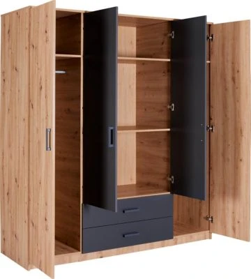 Inter Link Kleiderschrank 4 Türen Und Eiche Artisan Nachbildung, Anthrazit 6 Inter Link Kleiderschrank 4 Türen Und Eiche Artisan Nachbildung, Anthrazit – Bild 6