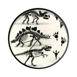 MuchoWow Wanduhr 30 Cm - Funkuhr - Lautlos - Dino - Skelett - Fußabdruck - Zeichnung