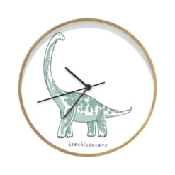 MuchoWow Wanduhr 30 Cm - Funkuhr - Lautlos - Kinderzimmer - Dinosaurier - Brachiosaurus