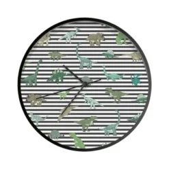 MuchoWow Wanduhr 30 Cm - Funkuhr - Lautlos - Kinderzimmer - Schwarz - Dinosaurier