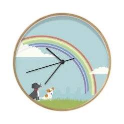 MuchoWow Wanduhr 30 Cm - Funkuhr - Lautlos - Illustration - Zwei Hunden - Regenbogen