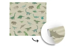 MuchoWow Fototapete - Zimmer - Wandtapete - Dino - Braun - Grün - Kind