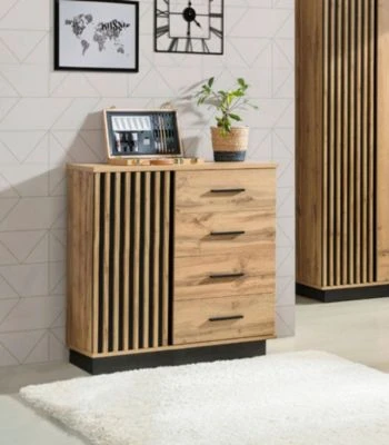 Feldmann-Wohnen Kommode Schubladenkommode Lamia 90cm Wotan Eiche Schwarz 1-türig 2 Feldmann-Wohnen Kommode Schubladenkommode Lamia 90cm Wotan Eiche Schwarz 1-türig – Bild 2