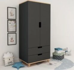 Polini-kids Kleiderschrank LOLLIPOP 77x55x177 Cm Mit 2 Schubladen Buchenholz Massiv Grau -Komar Verkäufe 30551948 03