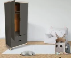 Polini-kids Kleiderschrank LOLLIPOP 77x55x177 Cm Mit 2 Schubladen Buchenholz Massiv Grau -Komar Verkäufe 30551948 04